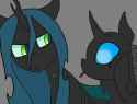 2413730__safe_artist-colon-lunason_artist-colon-truffle+shine_queen+chrysalis_changeling_cute_impending+doom_tired_tongue+out.png