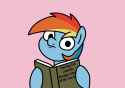 3768276__safe_artist-colon-ewoudcponies_rainbow+dash_pegasus_pony_g4_book_bust_daring+do+book_female_looking+at+you_mare_miscolored+mane_no+iris_pink+background.png