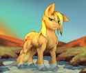 2936207__safe_artist-colon-tillie-dash-tmb_applejack_earth+pony_pony_applejacked_female_looking+at+you_mare_muscles_muscular+female_one+ear+down_outdoors_scener.jpg