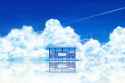 Konachan.com - 59355 amemura animal bird blue clouds dress hat landscape long_hair original scenic sky summer water.jpg