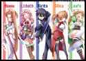 Konachan.com - 242944 bibi blush boots braids breasts fang gloves group lisbeth long_hair male pina pink_eyes pink_hair ponytail red_eyes skirt sword twintails weapon wink.jpg
