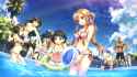 Konachan.com - 205564 aliasing ball bikini breasts cleavage clouds group headband lisbeth loli male navel pool red_hair shorts sideboob sky swimsuit tears tree water.jpg
